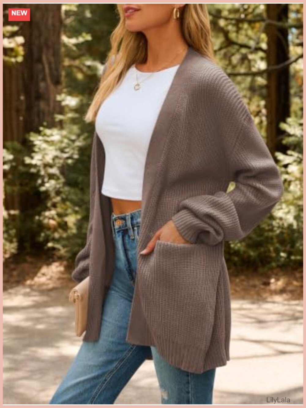 Oversized Knit Cardigan Sweater with Pockets - Picture 2 of 6